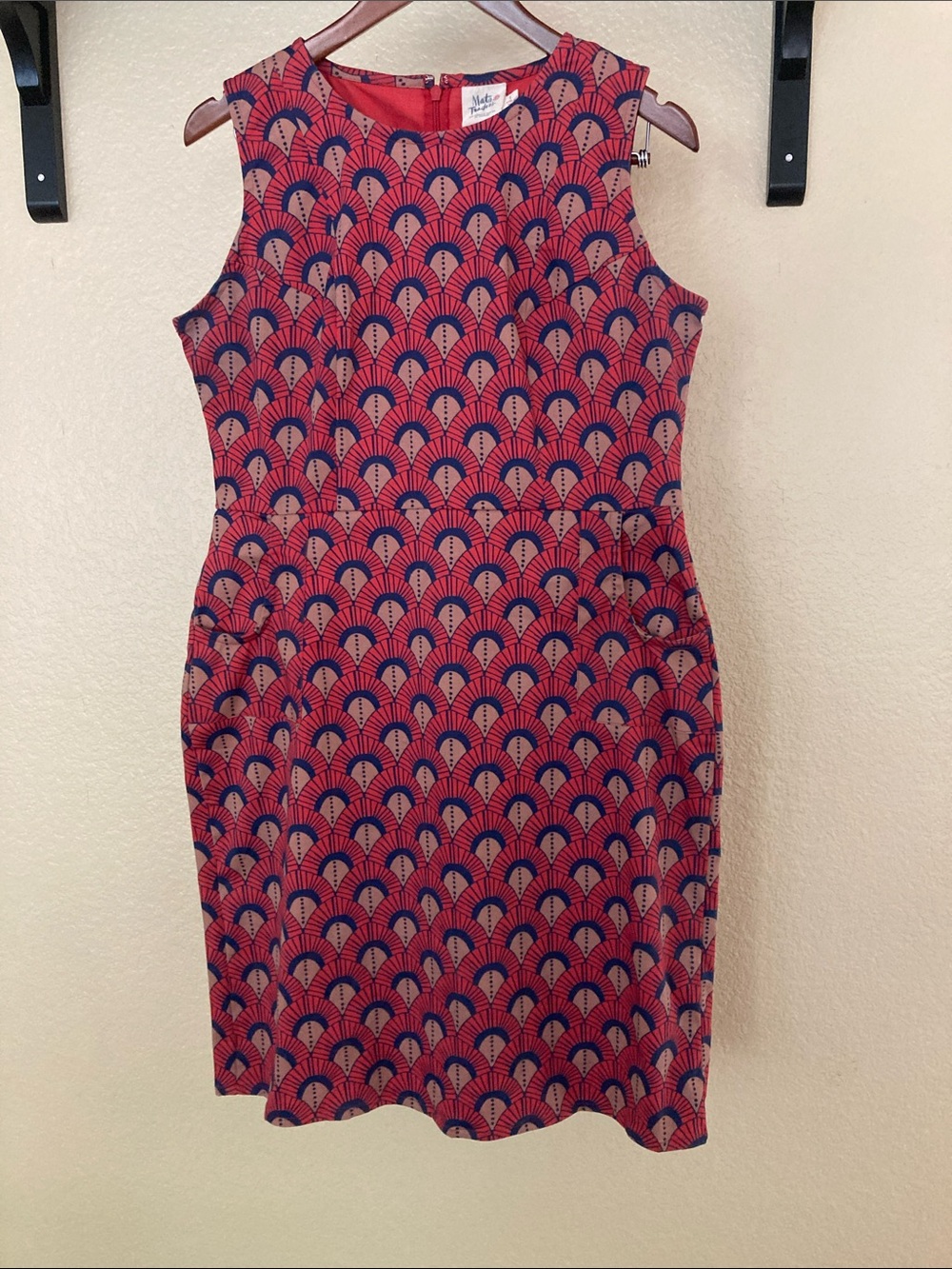 Mata Traders Organic Cotton Sleeveless Dress Size L Blue/red Geometric Print